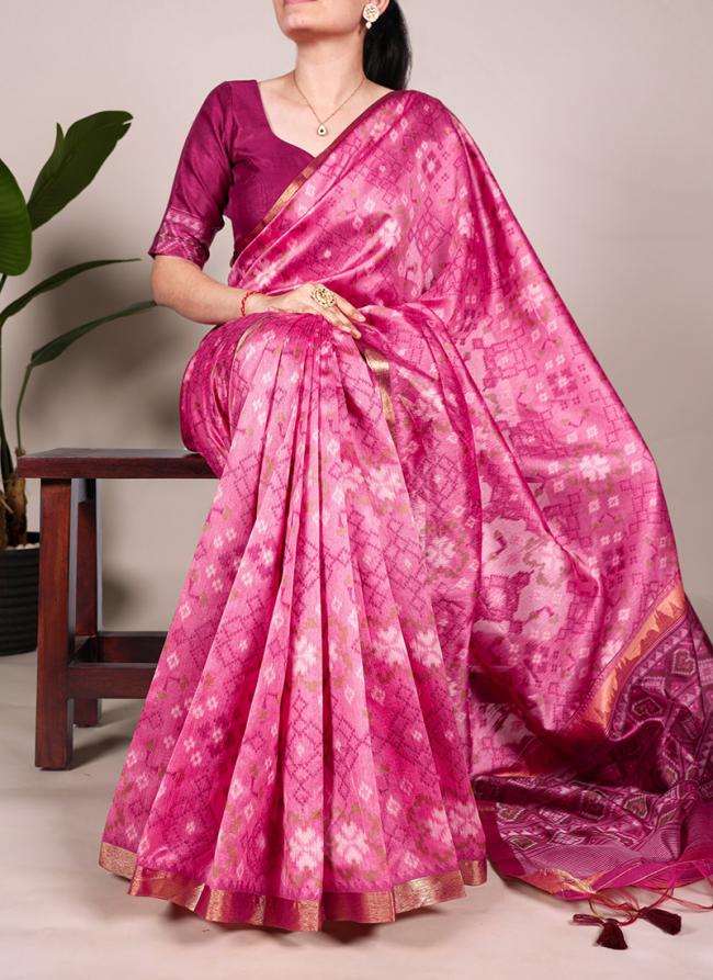 Jacquard Silk Pink Festival Wear Patola Print Saree